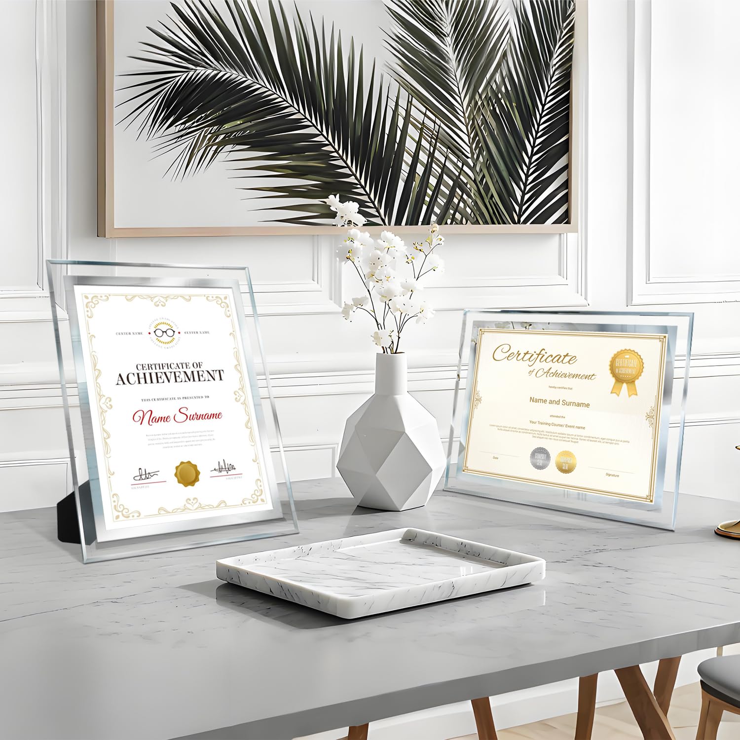SIMONS SHOP 4 Pack Picture Frames 8.5 x 11 Frames for Certificates and Awards 8 1/2 x 11 Wall and Tabletop Frame Set, Clear wit